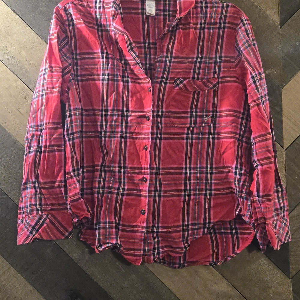 Victoria's Secret Red and Black Plaid Shirt